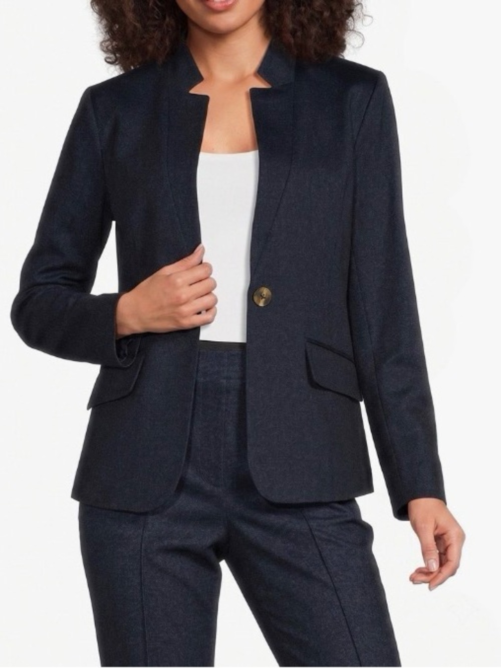 Jude Connally Wallis Stand Collar Denim-Look One-Button Blazer XL